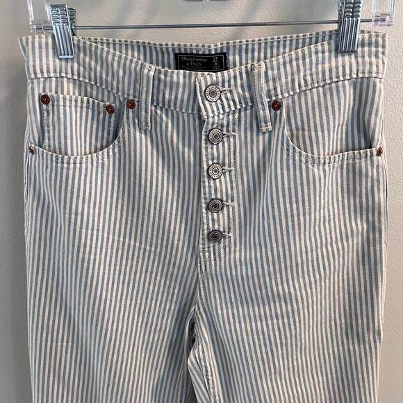Abercrombie & Fitch Blue Striped Button Fly Pants Size 27/4R - Picture 2 of 7